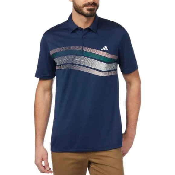 NEW Adidas Mens L Core Chest Stripe Polo Golf Shirt Navy - Picture 1 of 8